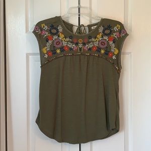 Green floral embroidered shirt